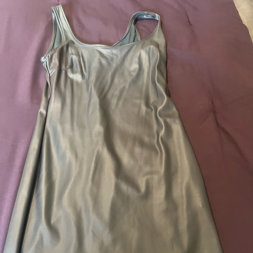 Small/Medium stretchy olive green Pleather Dress